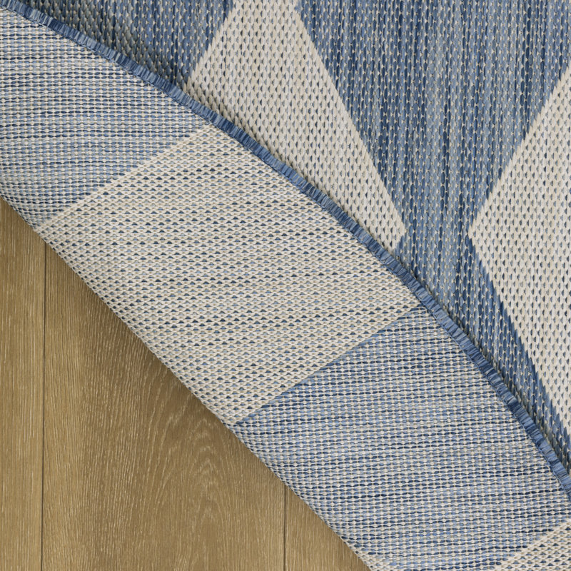 Tapis intérieur / extérieur rectangulaire Positano, Rond 8 pi, Bleu