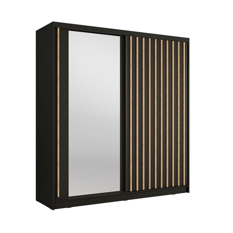 Aluna Black Sliding Door Wardrobe 205cm with Mirror