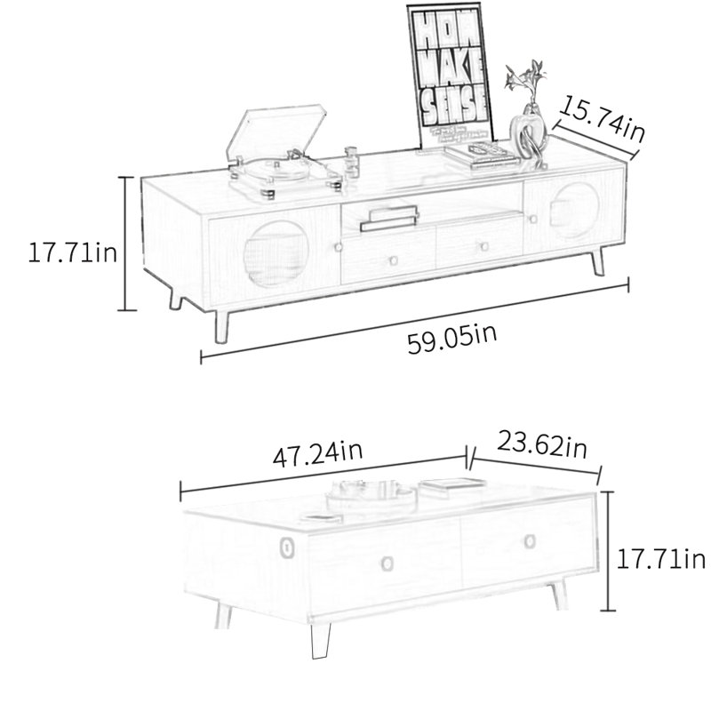 Combinaison simple de table basse et de meuble télé, Brun