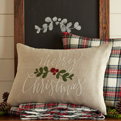 Merry Christmas Linen Lumbar Pillow
