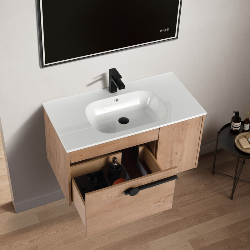 Meuble-lavabo simple 35,63 po avec plateau en polymère Kayleigha