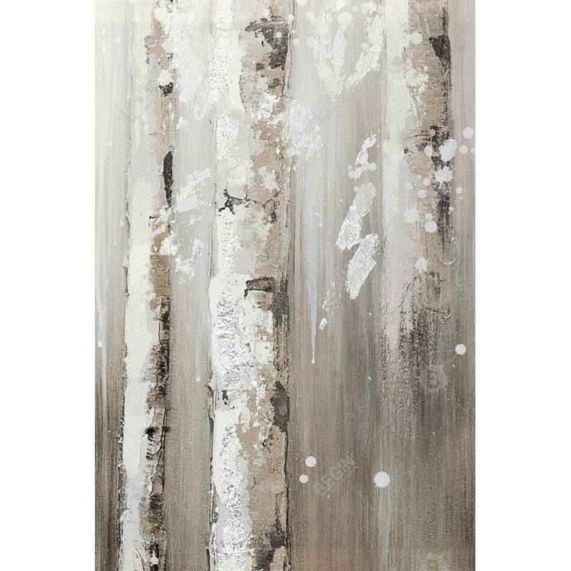 «Delicate Birch Trees», art contemporain sur toile encadrée beige