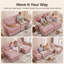 Canapé modulaire 2 places en chenille rose, avec coussins à bords volantés, dossier capitonné, accoudoirs arrondis et coussins lombaires.-1975019598