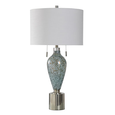 Twin Pull Glass Table Lamp - Lovella Silver - White Shade