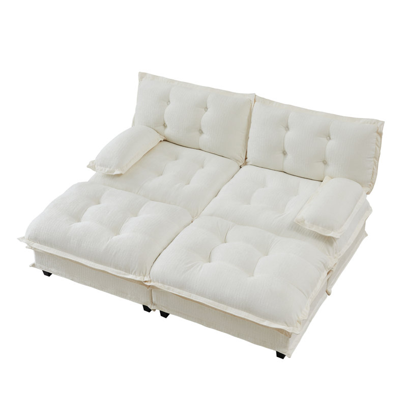 Canapé modulaire en chenille 4 pièces avec assise profonde et 2 repose-pieds 4 pièces, Chenille beige