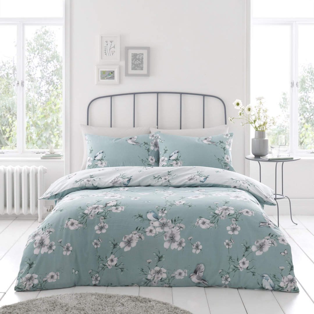 Birdie Blossom Duvet Cover and Pillowcases Set, Polycotton, Machine Washable, Soft Yarn Bedding