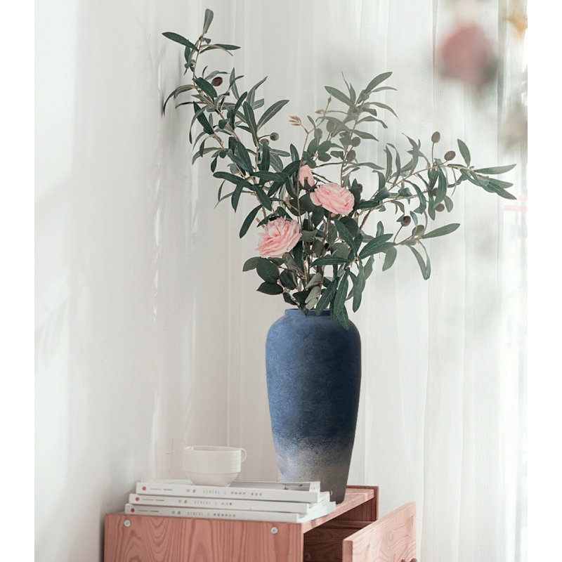 Vase de ferme rustique en céramique, vase fait à la main pour décoration intérieure, Bleu