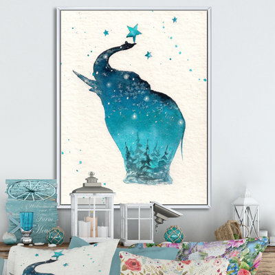 «Elephant Silhouette on Christmas Card», reproduction de cadre photo sur toile