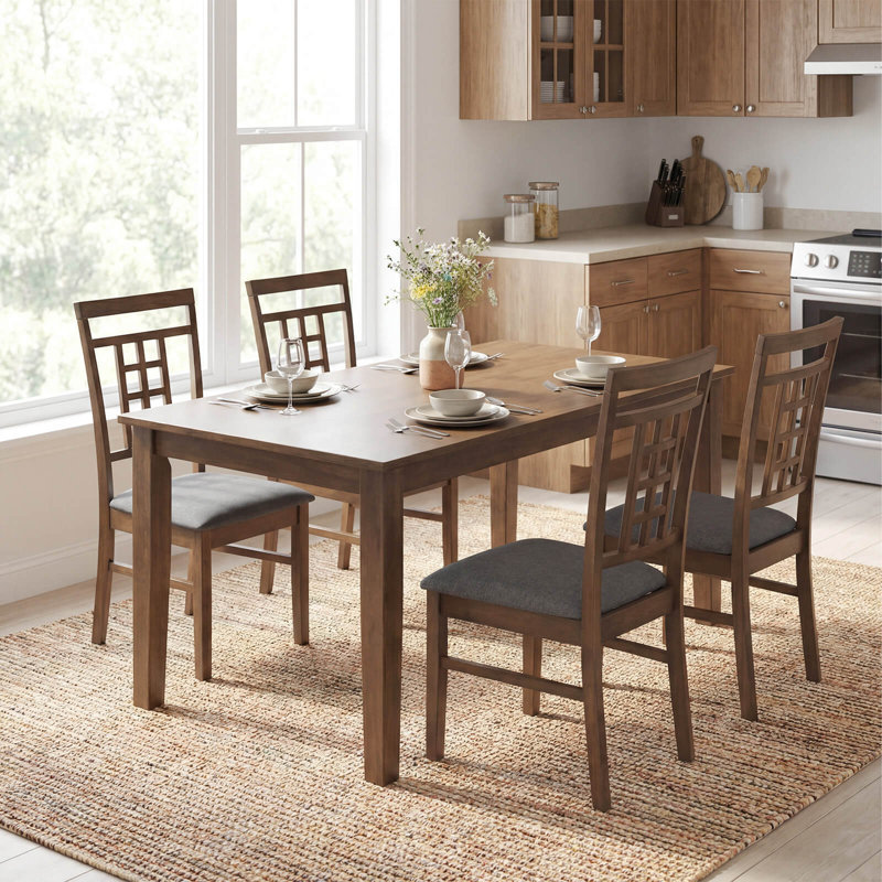 Ensemble de 4 chaises de cuisine en bois d'hévéa avec dossier en treillis, 4
