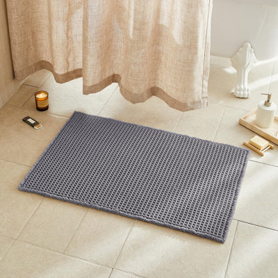 BULULOM Waffle Bath Mat, Boho Bathroom Rugs Non Slip Washable Super Absorbent Quick Dry Bath Mat Farmhouse Bathroom Decor, 24"x36" Grey