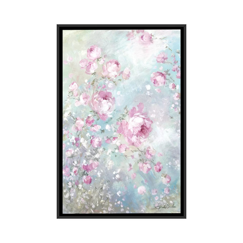 «Pink Whisper» par Debi Coules - reproduction d'art, H 26 po x l 18 po x P 1,5 po, Toile avec cadre noir, Aucun mat