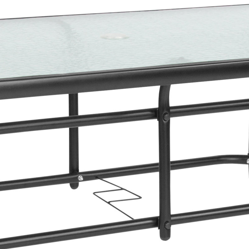 Amlie 31.5" x 55" Rectangular Tempered Glass Metal Patio Table with Umbrella Hole by Flash Furniture, Black