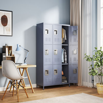 9 Door 72"H Metal Lockers With Lock For Employees,School,Office,Gym,Bedroom,Storage Locker Cabinet,Gray,Assembly Required