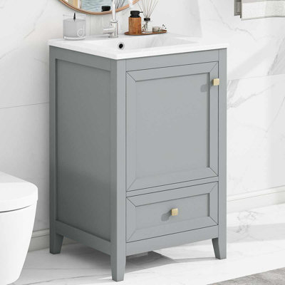 Meuble-lavabo de 20 po avec lavabo en céramique, armoire avec porte à fermeture douce et tiroir