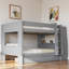 Lit superposé double au dessus d'un lit double avec bureau et étagères, tiroirs-800112824