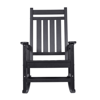 Oversized Rocking Chair With Wood-Texture, Outdoor Rocking Chair For Adults, All Weather Resistant Porch Rocker For Lawn Garden