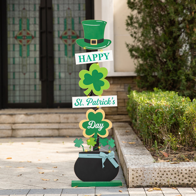 42"H Lighted St. Patrick's Wooden Shamrocks Porch Decor