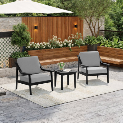 Ensemble de patio d'extérieur pour deux personnes en teck avec coussins et table d'appoint Brano