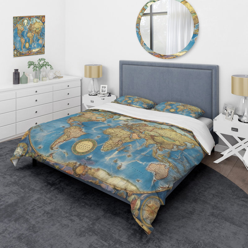 Ensemble de housse de couette en microfibre / polyester Vintage World Map II Bedding