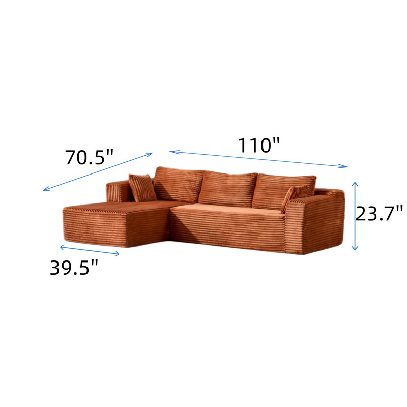 Canapé compressible modulaire en forme de L sans os avec design profond, Orange