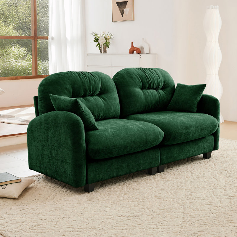 Chenille loveseat with tufted Cushion Backrest, Green