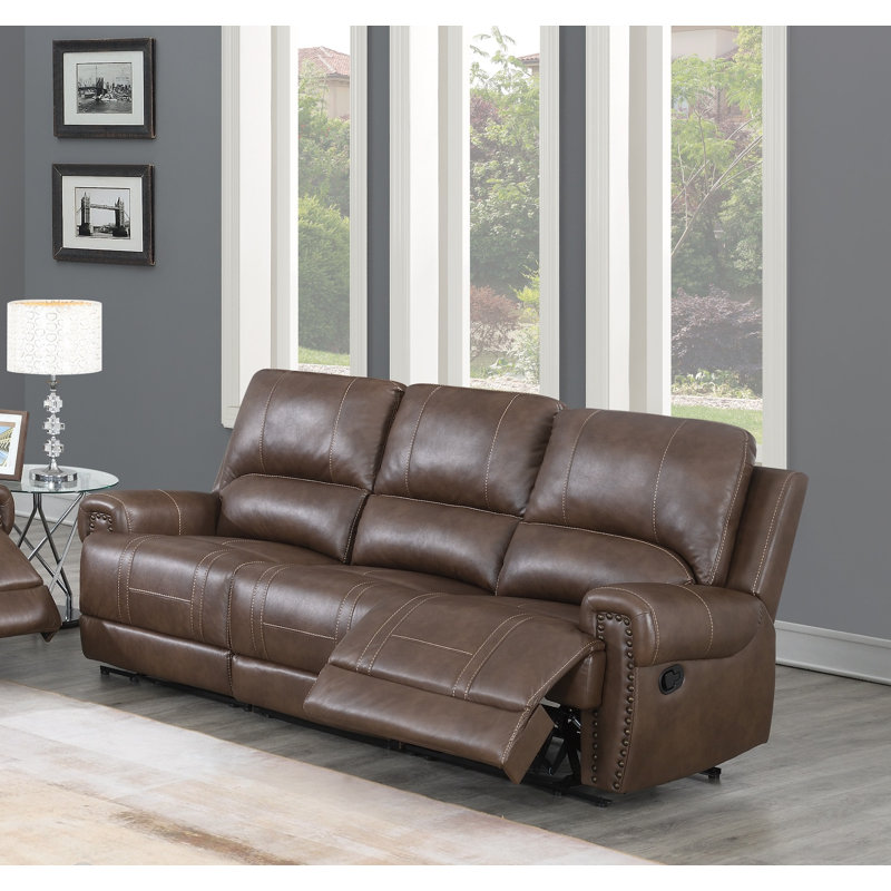 Adenn 91'' Faux Leather Reclining Sofa, Brown Faux Leather, Power