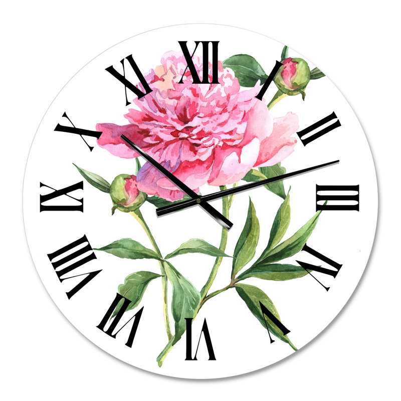 Pivoines roses rétro - horloge murale traditionnelle, Moyen