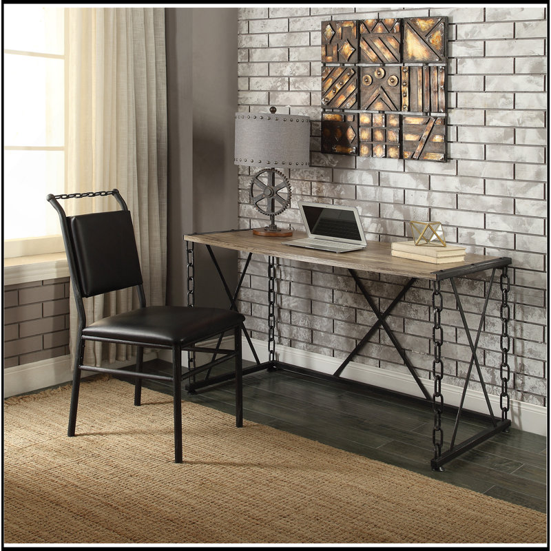 Bureau en chêne rustique et finition noire antique