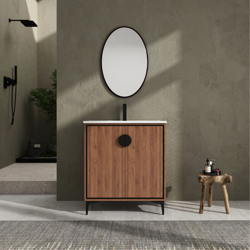 Armoire de salle de bain 30 po - meuble-lavabo en bois d'ingénierie avec 2 portes - évier facile à nettoyer avec porte en céramique