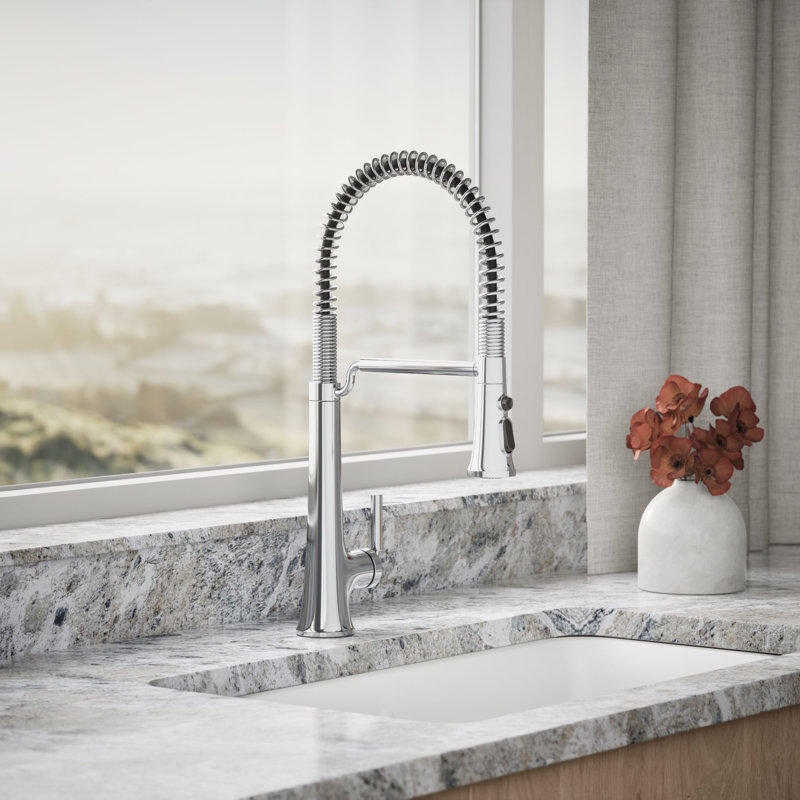 Kohler Tone Single Handle Semi-Professional Pre-Rinse Kitchen Sink Faucet with Three-Function Pull Down Sprayer
