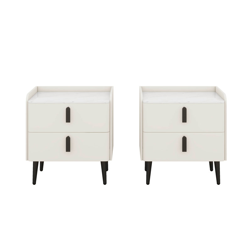 Ensemble de 2 tables de chevet, table de chevet avec rangement à 2 tiroirs et plateau de table en marbre, table d'appoint moderne, table de bout