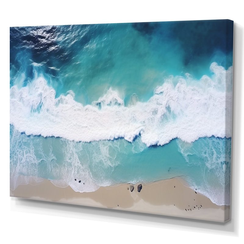 Vagues blanches et bleues vue aérienne IV - plage, art mural, Toile tendue, H 30 po x l 40 po x P 1,5 po