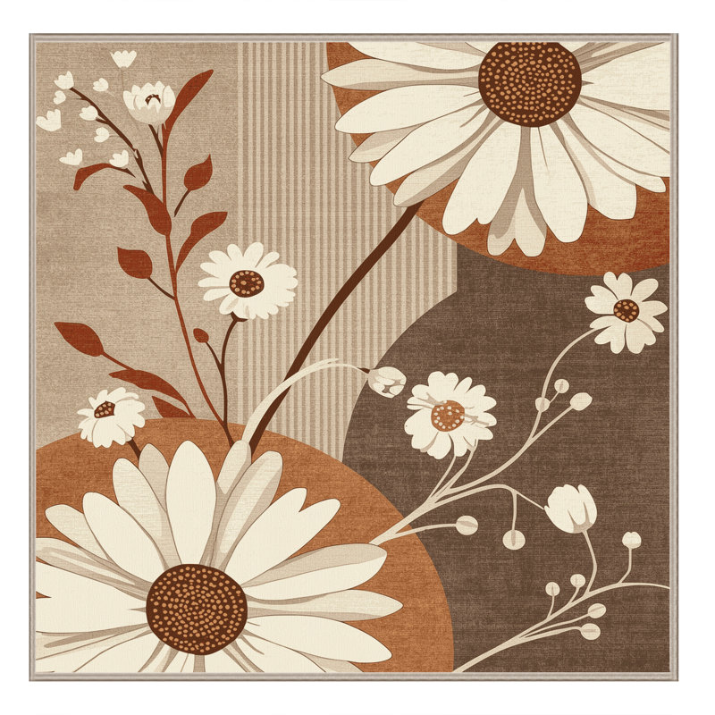 Machine Washable Parrilla Chamomile Scandinavian Clear Rug in Brown – Binding, 5' Square