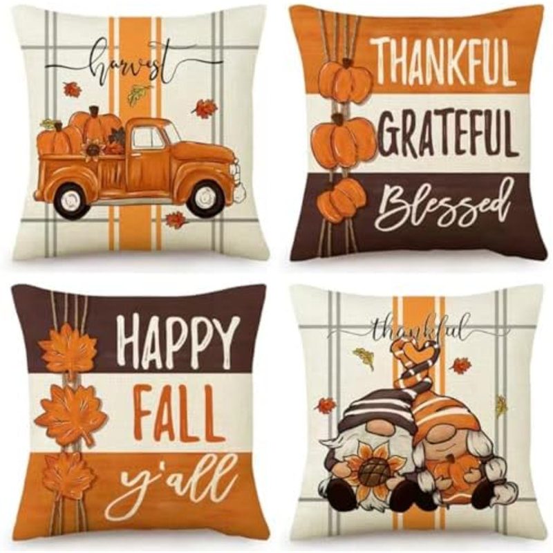 Ensemble de 4 housses de coussins décoratifs pour décorations d'automne, housse de coussin à feuilles d'érable et feuilles d'automne
