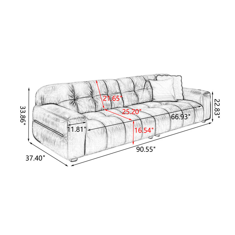  Coussin modulaire en cuir véritable, H 33,86 po x l 90,55 po x P 37,4 po, Brun