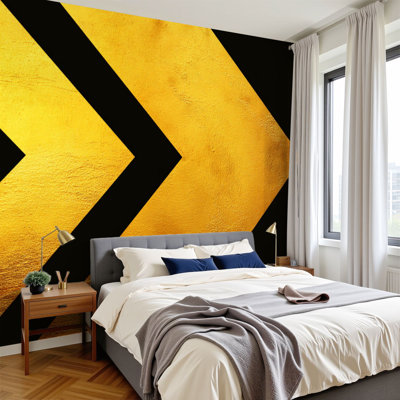 Peel and Stick Wallpaper 96" W x 69" H Modern Self Adhesive Wall Mural for Bedroom Black Gold Creative Abstract Shiny Texture