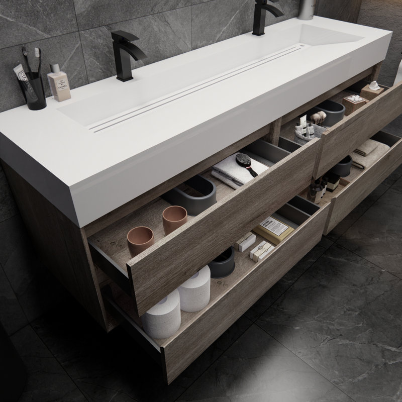 Albizu 71'' Double Bathroom Vanity with Acrylic Top, Gray