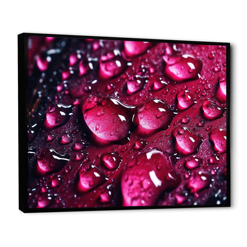 Rose rouge avec gouttes de pluie sur fond noir V sur toile, H 30 po x l 40 po x P 1,5 po, Cadre flottant noir