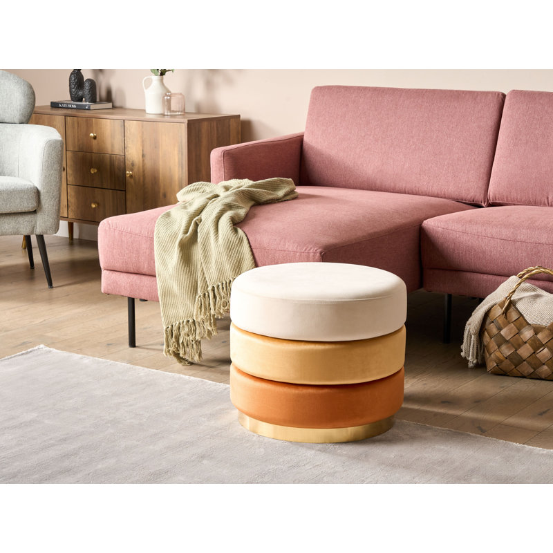 Mahmud 48cm Wide Velvet Round Solid Colour Pouffe Ottoman, Orange