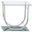 Table de bout chromée carrée en U avec plateau en verre