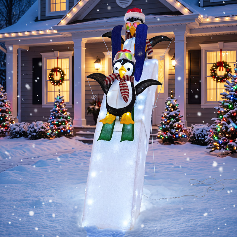 Décoration de Noël illuminée 1 pièce - Pingouin sur traîneau avec lumières