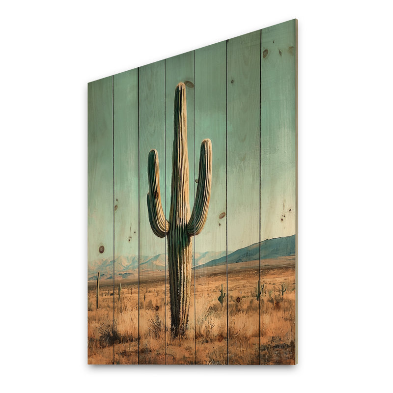 Cactus Saguaro et le ciel du désert III - impression de cactus floral sur bois de pin naturel, H 44 po x l 34 po x P 0,78 po