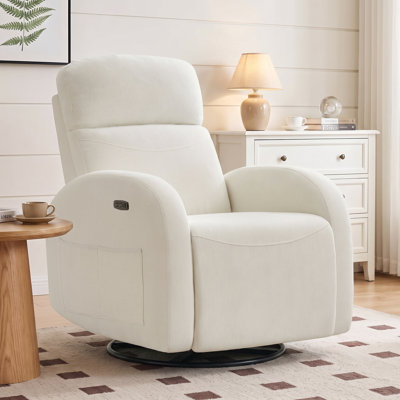 Delba 37"W Power Swivel Rocker Glider Nursery Recliner with USB & Type-C Port,Round Armrest and Double Pockets