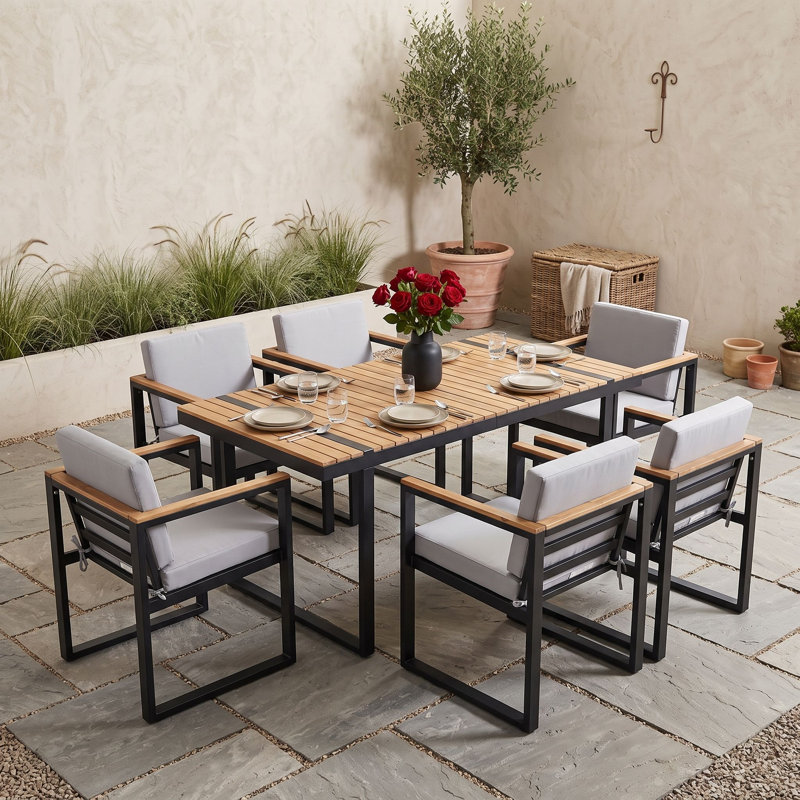 Ensemble repas d'extérieur 7 pièces avec coussins amovibles, Grey