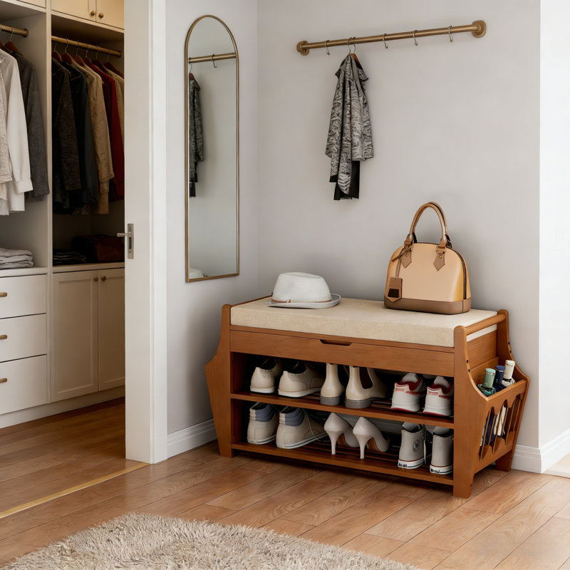 3-Tier Bamboo Shoe Bench With Storage & Side Shelves, 19.7" H x 40.6" W x 11.8" D