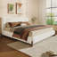 Elegant terry upholstered bed with dark brown solid wood legs, luxurious and comfortable bedroom centerpiece, king size, white