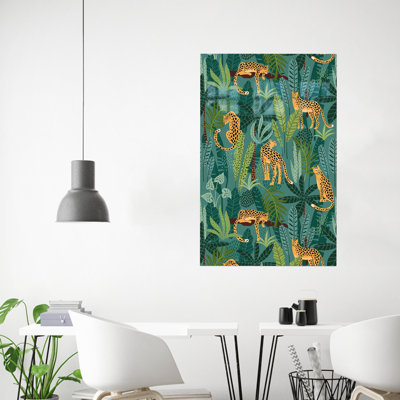 Impression sur verre exquise personnalisée en forme de tigre pour une élégante décoration murale de salon avec de riches éléments d'art botanique