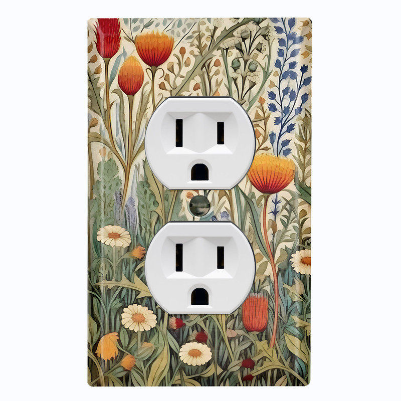 Couvercle de plaque d'interrupteur en métal; Rectangle 1 bande US standard US - Rustic Wildflower Meadow, Prise double # 8