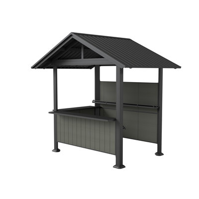 9.4x6.2 FT Hardtop Grill Gazebo with Resin Shade System, Outdoor BBQ Shelter with Storage Shelves & Bottle Opener, Galvanized Steel Patio Canopy for Backyard - Grey