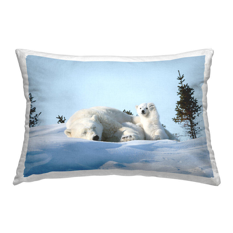 Coussin décoratif imprimé ours polaire et ourson dans la neige par Philip Marazzi